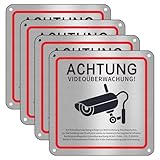 Videoüberwachung Schild, 4 Stück Privatgrundstück, 15x15cm Aluminium Achtung...