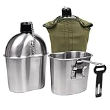 Goetland Edelstahl US Militär Feldflasche Set 1l mit 0,5l Becher Nylon Beutel...