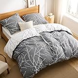 BEDSURE Bettwäsche 135x200 Baumwolle 4teilig - Bettwäsche-Sets Grau Bettbezug 2er Set...
