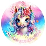 J&M DECO Tortenaufleger Geburtstag - Tortendeko Einhorn Mädchen - Geburtstagskuchen Deko...