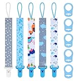 Schnullerkette Junge, 5er Baby Schnullerband Stoff mit 5er Silikonring, Schnullerketten...