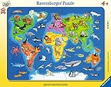 Ravensburger 66414 Kinderpuzzle-06641 Weltkarte mit Tieren-Rahmenpuzzle für...