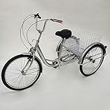 SHIOUCY Fahrrad mit Licht Dreirad Für Erwachsene 24 Zoll 6 Geschwindigkeit 3...
