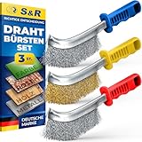 S&R 3-teiliges Hand-Drahtbürsten-Set: Edelstahl-, Messing- und Stahlbürsten für Metall,...