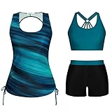 JASAMBAC Tankini Damen Bauchweg, 3-Teiliger Bikini Set,Push-Up-Bikinioberteil...