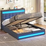 AOGLLATI Hydraulisch Stauraumbett 140×200cm, Polsterbett Doppelbett mit LED und...