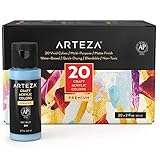 ARTEZA Acrylfarben Set, 60ml Flaschen, 20er-Set, wasserbasiert, mattes Finish, mischbare...