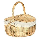 BIUDECO Picknickkorb aus Weide mit Deckel Vintage Aufbewahrungskorb für Obst...