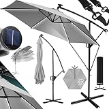 KESSER® Alu Ampelschirm LED Solar Ø350cm Inkl. Abdeckung Fernbedienung Kurbelvorrichtung...