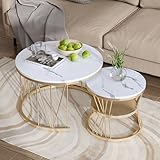Henunem Couchtisch Rund 2er Set, Marmoriert Couchtisch, Sofa Tisch,Beistelltisch...