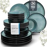 Steingut Geschirrset 6 Pers. Ibiza 24-tlg Hochwertiges Mediterranes TEST SEHR GUT Steingut...