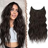 FESHFEN Secrets Haare Extensions Lange Gewellt Dunkelbraun Haarverlängerung Invisible...