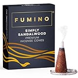 Fumino Räucherkegel mit frischem Duft Schlichtes Sandelholz – 1 Box à 20 Kegel Masala...