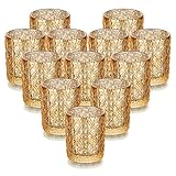Romadedi Teelichthalter Kerzenhalter Glas Gold - 12er Set Quecksilber Windlicht...