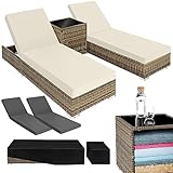 tectake 2er Lounge Sonnenliegen Set Plus Tisch – inkl. 2 Bezugsets und...
