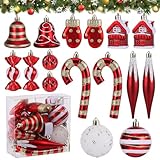 Huiguli Weihnachtskugeln Set, 16 Stück Plastik Christbaumschmuck, Mehrweg, Rote...
