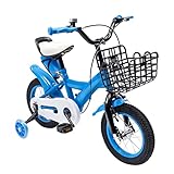 TESUGN 12 Zoll Kinderfahrrad, Unisex Blau Kinder Spielrad Rad Bike, Lenkrad und Sattel...