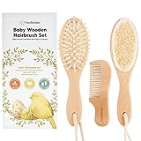 Baby Haarbürste und Baby Kamm Set - Natürliche Holz Babyhaar Haarbürste mit weichen...