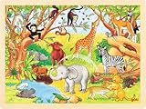 Goki 57892 Einlegepuzzle Afrika aus Holz, Holzpuzzle mit Wilden Tiermotiven der Savanne,...