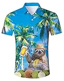 Hawaiihemd Herren Funky Faultier Bier Hawaii Hemd Button Down Lustig Hemd Bunt...