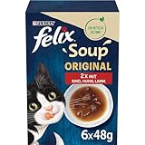 Felix Katzennassfutter Soup Geschmacksvielfalt vom Land mit Rind, Huhn, Lamm, 8er Pack (6...
