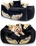 NELKE Exklusives Hundebett im Glamour-Stil Hundesofa schwarz mit goldenen Flügeln...
