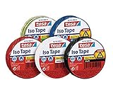 Tesa Isolierband 10m x 15mm Iso Tape (5er Pack / 5 Farben - Blau, Rot, Schwarz, Grün/Gelb...