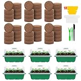 FEBCAT Catch Zimmergewächshaus Anzuchtkasten, 6X Mini Gewächshaus mit 48X Kokos...