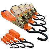 Spanngurte mit Ratsche und Haken 4er Set, 25mm breit 3m lang, bis 700kg, Spanngurt orange,...