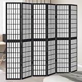 Qnhdfrt Paravent Schwarz 6-teilig 210x200 cm aus Paulownia Massivholz Faltbarer Raumteiler...
