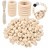 140 Stück Holzperlen Holzring Set,Holzperlen zum Auffädeln,Macrame...