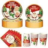 Nkaiso Weihnachten Einweg-Partygeschirr Set, 80-teilig - Weihnachtsfest Deko Set mit...