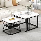 Merax Quadratisch Couchtisch 2er Set, Moderne Wohnzimmertisch mit Marmoroptik,...