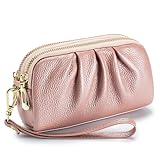 Rockreyoa Leder Damen-Geldbörse mit Handgelenk, Doppelreißverschlus Damen-Clutch...