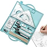 Geometrie-Set, Zeichen-Set, Geometrie-Set mit Linealen und Zirkel aus Metall, mit Etui,...