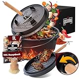 GUSSKÖNIG Dutch Oven Set - Eingebrannter Dutch Oven 9 Liter - Feuertopf Gusseisen mit...