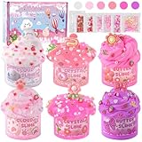 LAWOHO 6 Stück Farbverlauf Rosa Slime Set - Fluffy Cloud Wolkenschleim, Clear...