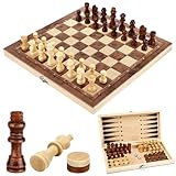 Schachspiel, 3 in 1 Schachbrett Holz Hochwertig Schach Dame Backgammon, Tragbares und...