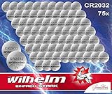 75 x Knopfzelle CR2032 Wilhelm Batterie Lithium 3V CR 2032 Industrieware…