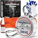 MAGFISHION Magnetfischen Set - 300 KG (2 x 150kg) - Ø60mm - Neodym Magnet mit...