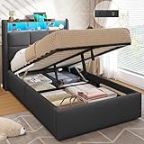 DICTAC Polsterbett 90x200 mit LED Beleuchtung und Steckdosenleiste Einzelbett mit...