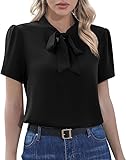 Yommay Damen Bluse Sommer Dressy Chiffon Tops Kurzarm Tunika Shirt Krawatte Hals...