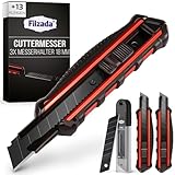 Filzada ® 3x Cuttermesser Profi inkl. 13x Carbonstahl Klingen BLACK - Cuttermesser 18mm -...