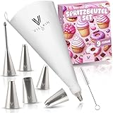Villkin Spritzbeutel-Set 9-teilig mit 6 verschiedenen Edelstahl Spritztüllen und 34cm...