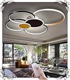 WSXEDC L80cm Dimmbare LED Deckenlampe Kreative 6-Ring Schwarz*Gold Wohnzimmerlampe 75W...