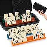 Domino Set für Erwachsene, Double 6 Dominosteine mit 28 Steinen (4 x 2 x 0,5 cm) und 4...