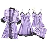 Zhden Dessous Damen Sexy Negligee Damen Sexy Babydoll Kurz Satin Nachthemd V-Ausschnitt...