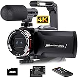 Videokamera 4K 64MP Camcorder Vlogging Kamera für YouTube,21X Digital Zoom, 3'...