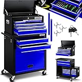 Masko® Werkstattwagen inkl. Koffer - 9 Fächer Blau ✓ Abschließbar ✓ Massives Metall...