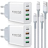 2 Stück 35W Ladegerät [4-Port Upgrade], Acezeek Schnellladegerät USB Stecker...
